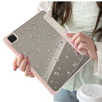 Nueva Funda Rosa con Espejo y Diseño Floral Pequeño para iPad 5/iPad 6, Funda Protectora Antigolpes Triple para Tablet de 9.7 Pulgadas, iPad Air 1/2