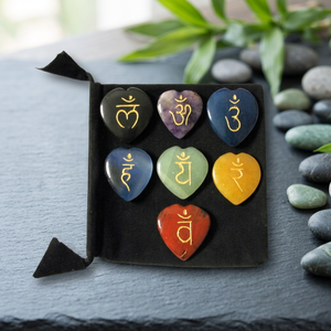 Heart-Shaped Agate Gemstone <b>Set</b> Sanskrit Symbols Handmade Polished <b>Crystals</b> Art Collectible Feng Shui Theme Wholesale <b>Chakra</b> - Product Image 2