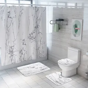사용자 정의 친환경 현대 폴리 에스테르 대리석 3D 인쇄 샤워 커튼 세트 방수 욕실 액세서리 깔개