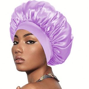Bonnet de nuit en satin pour femme, large élastique, doux, anti-frisottis, protection pour cheveux bouclés, ajustable, chapeau de beauté - Product Image 3