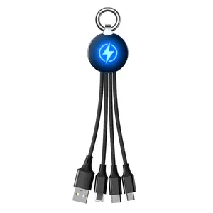 批发定制 LED 徽标 USB 数据线 Type-c 3 合 1 充电线适用于手机充电器线