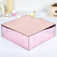 Nouvelle boîte de présentation en acrylique miroir or rose, piédestal, socle avec fond creux, boîte à gâteau pour fête d'anniversaire