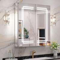 Miroir de salle de bain avec étagères réglables en verre trempé, éclairage LED à intensité variable en 3 couleurs, surface anti-buée, armoire à pharmacie éclairée