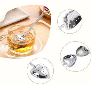 WELAND Vente chaude Infuseur à thé en acier inoxydable 304 à long manche, filtre à feuilles de thé en vrac, maille en forme de cœur dorée, passoire à thé - Product Image 5