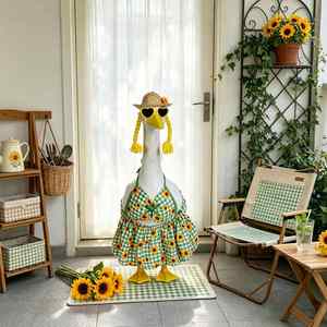 <b>Spring</b> Sunflower Porch Outfit 23 Inch Cement Goose Clothes Dress and Hat Costume Set for Summer Lawn Garden Yard <b>Decor</b> - Product Image 3