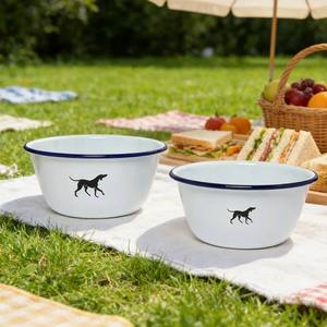 Bol <span class=keywords><strong>pour</strong></span> <span class=keywords><strong>chien</strong></span> de grande taille, écologique, fait main, en porcelaine blanche, <span class=keywords><strong>pour</strong></span> le camping, en métal émaillé, ensemble de bols - Product Image 1