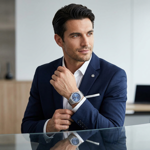 Montre unisexe de luxe avec diamants naturels, boîtier en acier inoxydable, cadran en verre bleu, mouvement mécanique automatique ETA, réserve de marche, 38 mm - Product Image 1