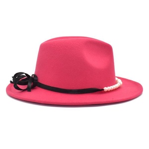 Sombrero de Lana Suave de Doble Cara con Bloques de Color para Mujer, Nuevo, Otoño-Invierno, con Accesorios de Perlas, Cálido, para Exteriores, Estilo Fedora Panamá - Product Image 3