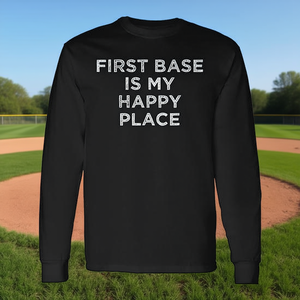 First Base Is My Happy Place T-shirt à manches longues pour joueur de baseball et de softball - Product Image 3
