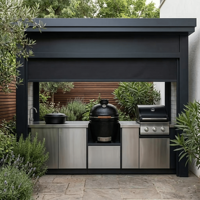 Cuisine extérieure personnalisée en acier inoxydable avec abri, porte à rouleaux anti-rouille et au toucher frais, module de cuisine extérieure pour l'extérieur