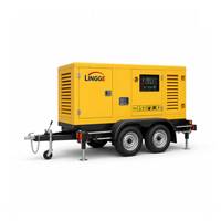 Générateur diesel mobile insonorisé 200 kVA sur remorque, essieu tandem, triphasé 400 V, pour chantier de construction