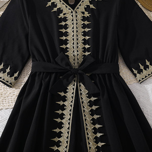 <span class=keywords><strong>Robe</strong></span> midi brodée à manches courtes et taille ajustée pour adolescentes, idéale pour <span class=keywords><strong>le</strong></span> quotidien et les fêtes - Product Image 4