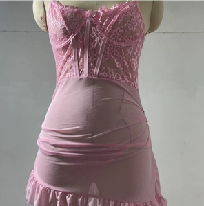 Maxfree Ensemble de lingerie, body et jupe en dentelle résille transparente, avec découpes, style mature - Product Image 6