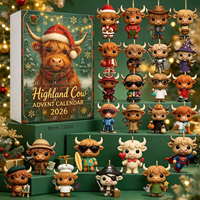 Calendrier de l'Avent 2026 Vache des Highlands – Boîte Mystère 24 Jours de Compte à Rebours – Pendentif Acrylique – Ornement de Sapin de Noël – Cadeau