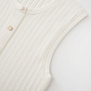 Maglione lavorato a <span class=keywords><strong>maglia</strong></span> da donna senza maniche monopetto stile primavera estate <span class=keywords><strong>Beige</strong></span> all'ingrosso produttore di maglieria - Product Image 3