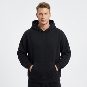 Sweat à capuche oversize en molleton 100 % coton noir avec imprimé étoile à cinq branches, personnalisable avec logo d'usine, style streetwear décontracté pour l'automne - Product Image 2