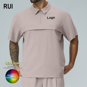 RUIQUWIN OEM Custom Men's Solid T-<b>Shirt</b> <b>Zip</b> Short Sleeve Breathable Quick Dry Plus Size Athleisure Outdoor Fitness Sport Wear - Product Image 1