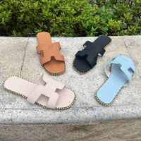 Sandales plates en cuir pour femmes, forme H, artisanat, été, multicolores, décontractées, pour la marche quotidienne en extérieur