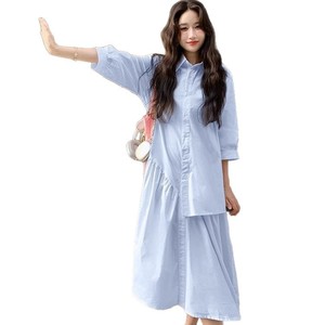 Phụ Nữ Giản Dị Của Dài Ăn Mặc Trong Màu Xanh Hàn Quốc & Pháp Mori Phong Cách Thiết Kế Đa Năng Cảm Giác Áo Sơ Mi Không Thường Xuyên Dài Chiều Dài - Product Image 5