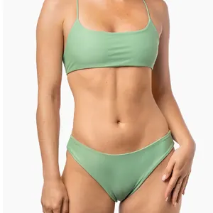 Conjunto de Bikini personalizado para chica, parte inferior de Bikini transpirable de nailon y LICRA de corte superior, venta al por mayor