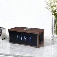 Slimme houten LED-wekker met draadloos opladen, digitale spraakbesturing, temperatuurweergave, op batterijen, geschikt voor woonkamer en buitengebruik