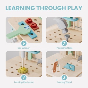 Banc d'outils moderne en bois pour enfants Yuyi Brown avec perceuse électrique, tiroirs de rangement et plateforme, établi de jeu pour <span class=keywords><strong>atelier</strong></span> - Product Image 4