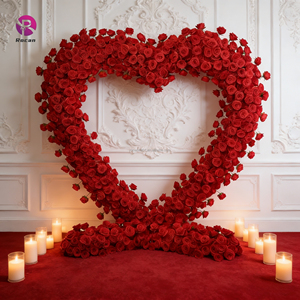 Décoration de mariage, chemin de fleurs rouge, rangée de fleurs artificielles, <span class=keywords><strong>cadre</strong></span> d'arche en forme de cœur, fleurs <span class=keywords><strong>avec</strong></span> des roses rouges pour la proposition de mariage - Product Image 1