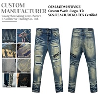 Jean Homme Slim Fit Y2K en Denim Premium Lourd, Haute Qualité, Style Vintage Délavé, Streetwear Hip Hop Personnalisé