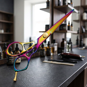 Ciseaux à cheveux en acier inoxydable 440-C à lame tranchante, couleur arc-en-ciel, rasoir droit, cisailles de coupe, outils de coiffure pour salon de barbier - Product Image 4