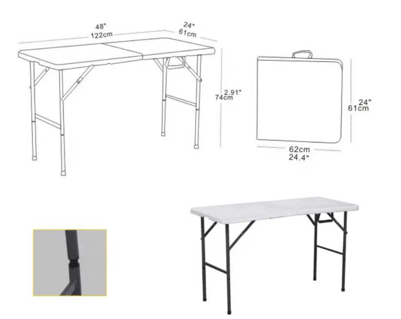 Media mesa plegable mesa de ajedrez Mesa plegable blanca portátil