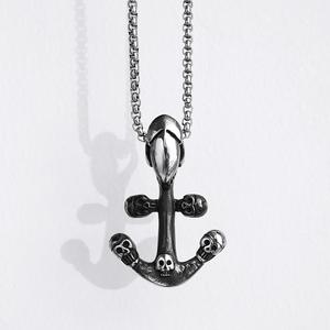 Collier unisexe tête de mort, bijoux unisexe, pendentif tendance, en acier inoxydable, de style Punk, <span class=keywords><strong>ancre</strong></span>, à la mode, 5 têtes fantôme - Product Image 4
