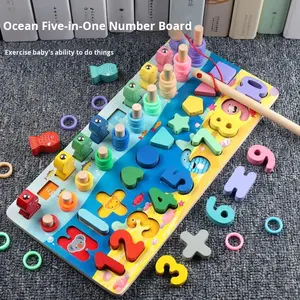 กระดานปริศนาไม้เอนกประสงค์ ตัวอักษร ตัวเลข และจราจร ของเล่นเสริมพัฒนาการ พร้อมเกมตกปลาและตัวต่อ สำหรับเด็กอายุ 14 ปีขึ้นไป - Product Image 6