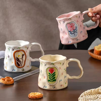Mug à café en céramique fait main avec un design floral rêveur, cuillère, design nordique simple, réutilisable, écologique, logo personnalisé, sans danger pour les aliments