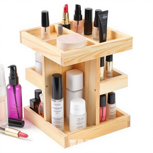 360-degree Wood <strong>Rotating</strong> Dressing Table, Layer-by-layer Organizing Desktop, Lipstick, Wooden Skin Care Products <strong>Shelf</strong> - Product Image 4