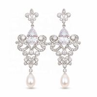 Boucles d'oreilles pendantes de luxe en forme de lustre, bijoux de mariage en perles, accessoires de soirée plaqués rhodium pour femmes 2027