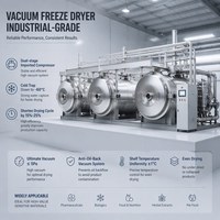 Commerciële vacuümvriesdroger (lyofilisator), voor batchverwerking van fruit, groenten, vlees en huisdierensnacks