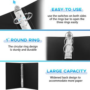 Mini Carpeta de 3 Anillos de 1 Pulgada, Compatible con Papel de 5.5 x 8.5, Plástico Flexible, Tres Anillos Redondos, Carpeta Pequeña Negra A5, al por Mayor para la Escuela y la Oficina - Product Image 4