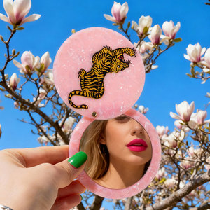 Personalized Custom Pink Tiger Pocket Portable Promotional Cosmetic Compact Mirror Acetate Pocket Mirror