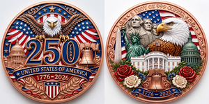 1 oz 5 oz Koin Tembaga Murni 999 Amerika, Koin Peringatan 250 Tahun, Berwarna, Relief Tinggi, UV, Kerajinan Logam, Koin Tantangan Tembaga Kustom - Product Image 3