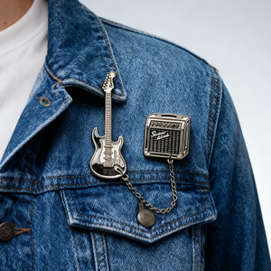 Insignes de broche d'instrument de musique artisanal en métal personnalisé en gros épingles en émail doux dur personnalisé collier épinglette avec chaîne guitare - Product Image 4