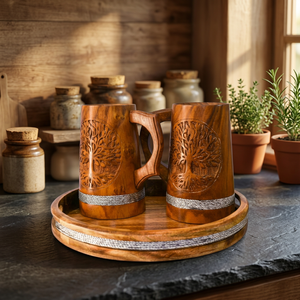 Corne de Viking en bois naturel poli, faite à la main, étanche, rustique, médiévale, écologique, objet d'art de collection, gravée sur mesure - Product Image 1