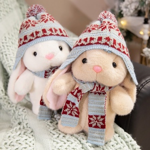 Simpatico Peluche Invernale a Forma di <span class=keywords><strong>Coniglio</strong></span>, Morbido e Soffice Pupazzo con Orecchie Cadenti, Cappello Lavorato a Maglia e Sciarpa, Regalo di Natale per Bambini - Product Image 5