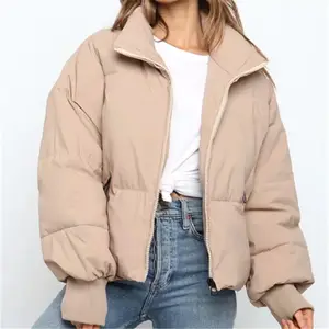 Women's Winter Stand Collar Zip Puffer Jacket Baggy Short Padded Down Coats