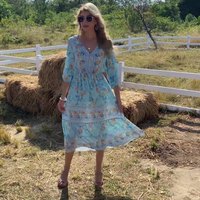 Robes longues pour femmes, style bohème, bouton vintage, manches courtes, imprimé floral, vente en gros 2022, élégantes, décontractées, bohèmes, plage
