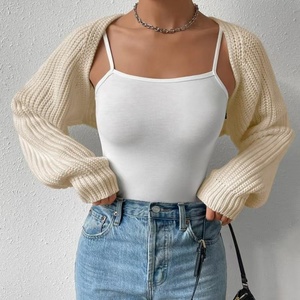 Nouveau <span class=keywords><strong>Cardigan</strong></span> Court <span class=keywords><strong>Femme</strong></span> en Maille Côtelée Style Balletcore à Manches Raglan Longues, Ouvert sur le Devant, pour l'Automne, Vêtement Décontracté au Crochet - Product Image 4