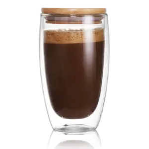 350ml Hand Made Borosilicate Double Wall Glass Coffee Cup for Latte Cappuccino