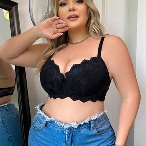 Vente en Gros Chaude Sexy Noir Floral Grande Taille Lifting des Seins Soutien-Gorge pour Femmes avec Armatures - Product Image 2