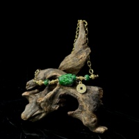 Bracelet en jadéite birmane naturelle de qualité A, Lu Lu Tong, bracelet en jadéite verte de haute qualité, bracelet sculpté en jadéite pour femmes, cadeau en jadéite (avec NGTC)