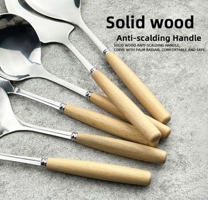 Ensemble d'ustensiles de cuisine deux pièces avec spatule et passoire, manche en bois, ustensiles de cuisine en acier inoxydable, types personnalisés - Product Image 6