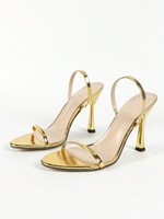 Sandales à talons dorés pour femme, tendance été 2025, légères, à talon haut, avec fines brides, pour soirées d'hiver